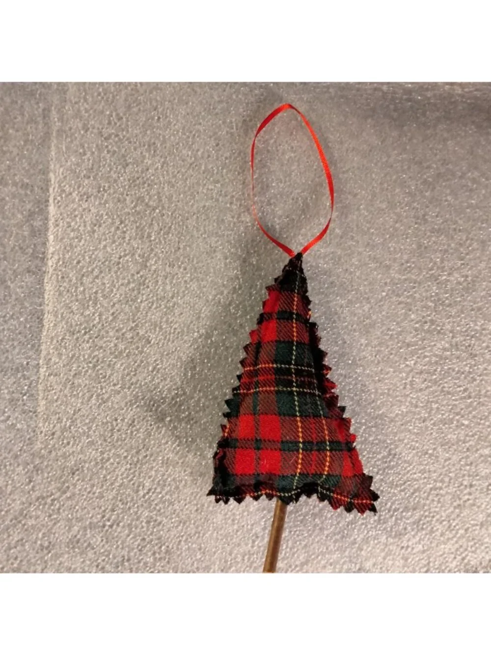 Plaid Christmas Tree Red Green Ornament Fabric Ribbon Hanger Cottage Cabin